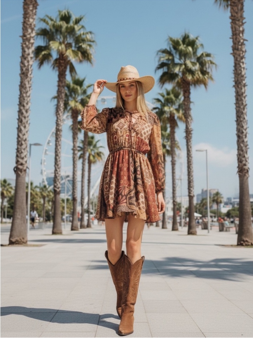 MISA Los Angeles Molly Patchwork Chiffon Split-Neck Mini Dress. Size XS. NWOT